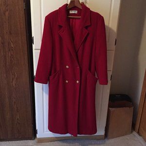 Long Red Wool Double Breasted Coat